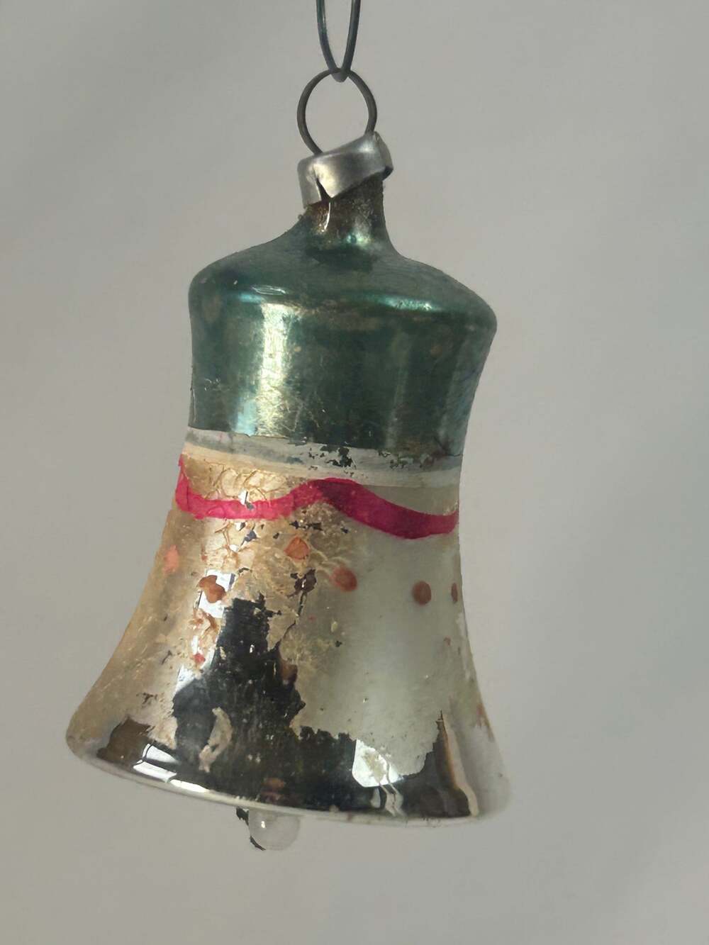 Vintage Mercury Glass Bell Christmas Ornament Teal Silver Pink Glass Clapper